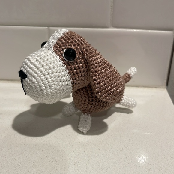 Handcrafted Basset Hound Crochet Amigurumi Figure Toy Dog Puppy Decor - Picture 2 of 10
